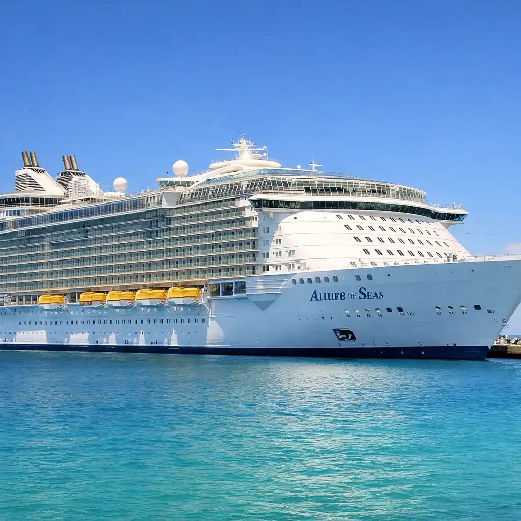 Statek wycieczkowy Allure of the Seas zacumowany w porcie